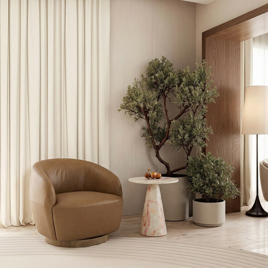 Agatha - Modern Tan Leather Swivel Accent Chair - View 6