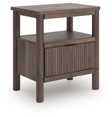 Pamytta Nightstand - Dark Brown Nightstand w/ Charging Station modern furniture Contempo Furniture