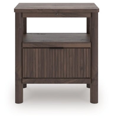 Pamytta Nightstand - Dark Brown Nightstand w/ Charging Station modern furniture Contempo Furniture