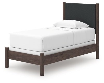 Pamytta Twin Upholstered Panel Bed - Dark Brown Upholstered Bed modern furniture Contempo Furniture