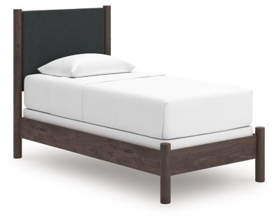 Pamytta Twin Upholstered Panel Bed - Dark Brown Upholstered Bed modern furniture Contempo Furniture