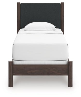 Pamytta Twin Upholstered Panel Bed - Dark Brown Upholstered Bed modern furniture Contempo Furniture