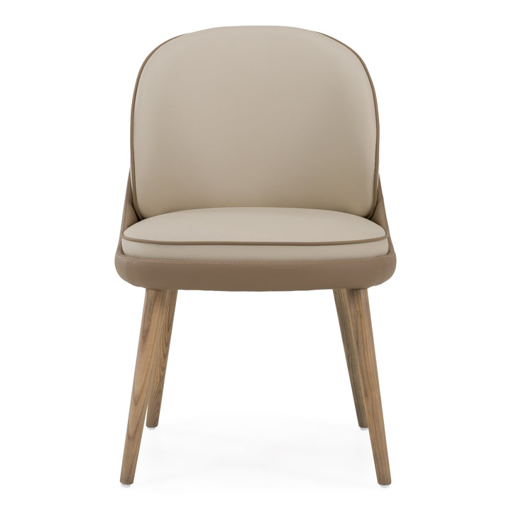 Pangea - Mid-Century Modern Cream &amp; Taupe Vegan Leather + Buckwheat Ash Dining Chair (Set of 2)