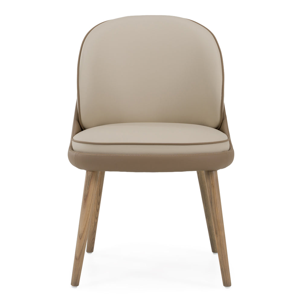 Pangea - Mid-Century Modern Cream & Taupe Vegan Leather + Buckwheat Ash Dining Chair (Set of 2) - View 2