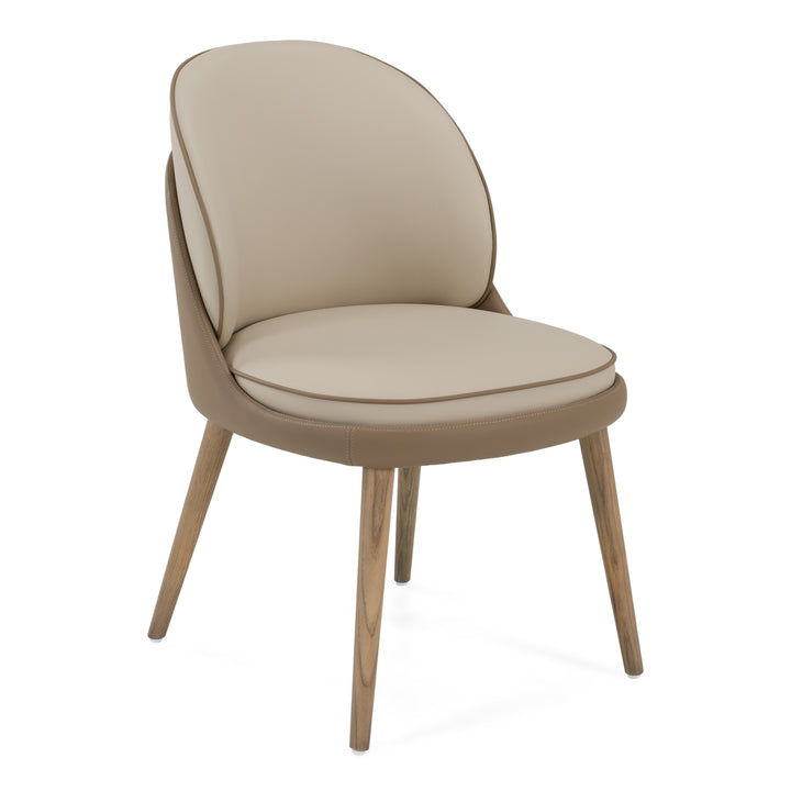 Pangea - Mid-Century Modern Cream &amp; Taupe Vegan Leather + Buckwheat Ash Dining Chair (Set of 2)
