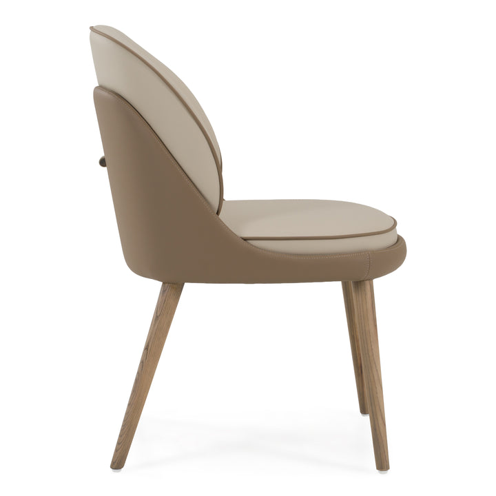 Pangea - Mid-Century Modern Cream &amp; Taupe Vegan Leather + Buckwheat Ash Dining Chair (Set of 2)