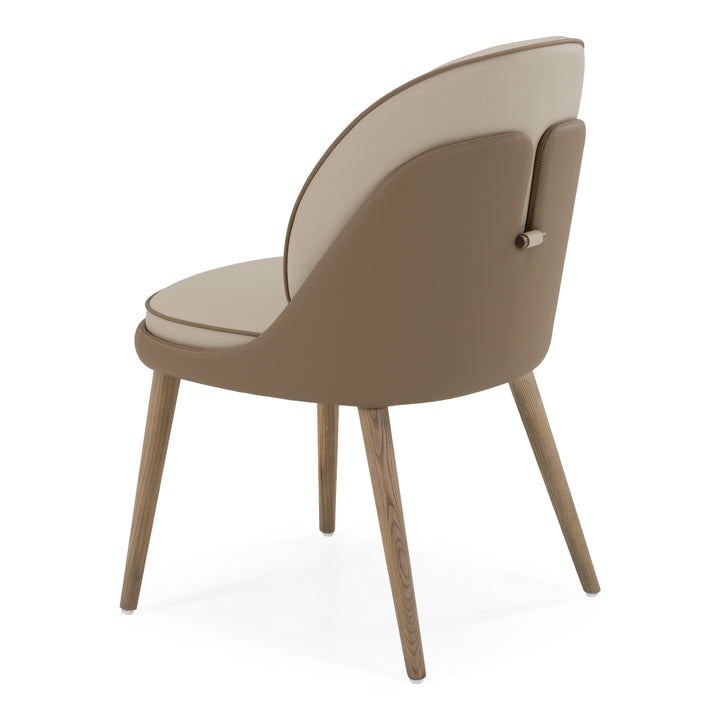 Pangea - Mid-Century Modern Cream &amp; Taupe Vegan Leather + Buckwheat Ash Dining Chair (Set of 2)