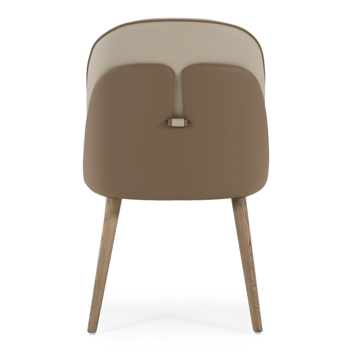 Pangea - Mid-Century Modern Cream &amp; Taupe Vegan Leather + Buckwheat Ash Dining Chair (Set of 2)