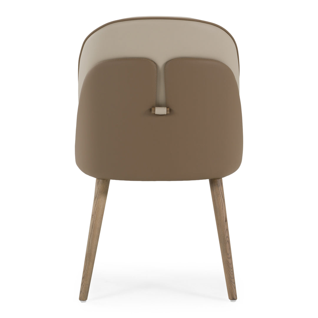 Pangea - Mid-Century Modern Cream & Taupe Vegan Leather + Buckwheat Ash Dining Chair (Set of 2)