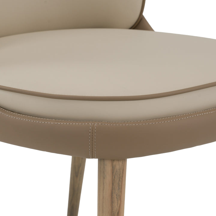 Pangea - Mid-Century Modern Cream &amp; Taupe Vegan Leather + Buckwheat Ash Dining Chair (Set of 2)