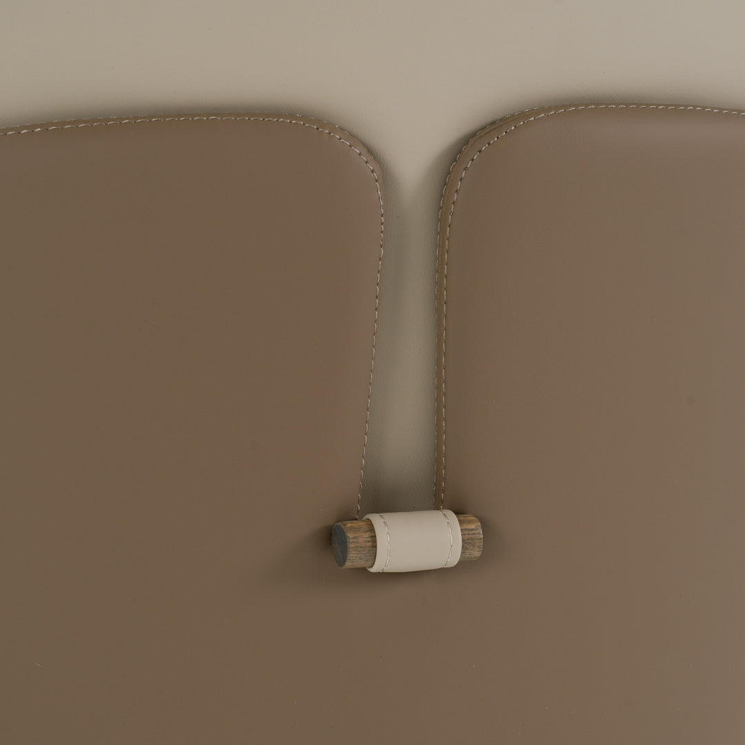 Pangea - Mid-Century Modern Cream & Taupe Vegan Leather + Buckwheat Ash Dining Chair (Set of 2)
