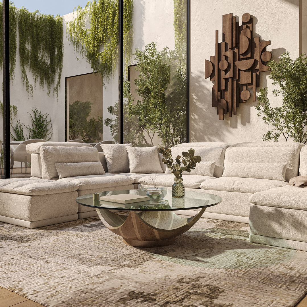 Sunrise - Contemporary Glass + Walnut Round Coffee Table