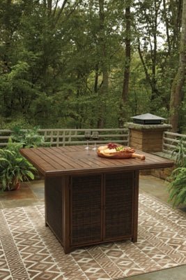 Paradise Trail Bar Table with Fire Pit - Light Brown Fire Pits modern furniture Contempo Furniture