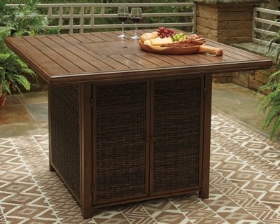 Paradise Trail Bar Table with Fire Pit - Light Brown Fire Pits modern furniture Contempo Furniture