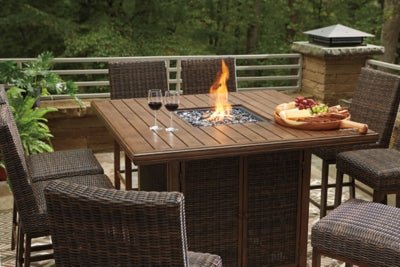 Paradise Trail Bar Table with Fire Pit - Light Brown Fire Pits modern furniture Contempo Furniture