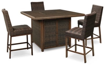 Paradise Trail Outdoor Counter Height Dining Table with 4 Barstools - Light Brown 5 Piece Outdoor Set modern furniture Contempo Furniture