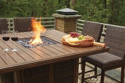 Paradise Trail Outdoor Counter Height Dining Table with 4 Barstools - Light Brown 5 Piece Outdoor Set modern furniture Contempo Furniture