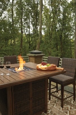 Paradise Trail Outdoor Counter Height Dining Table with 4 Barstools - Light Brown 5 Piece Outdoor Set modern furniture Contempo Furniture