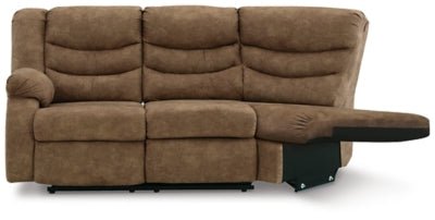 Partymate Left - Arm Facing Reclining Loveseat with Half Wedge - Light Brown Reclining Loveseat modern furniture Contempo Furniture