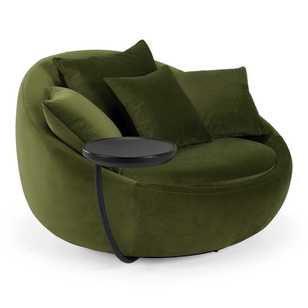 Pascal Modern Round Green Velvet Swivel Lounge Chair - View 2