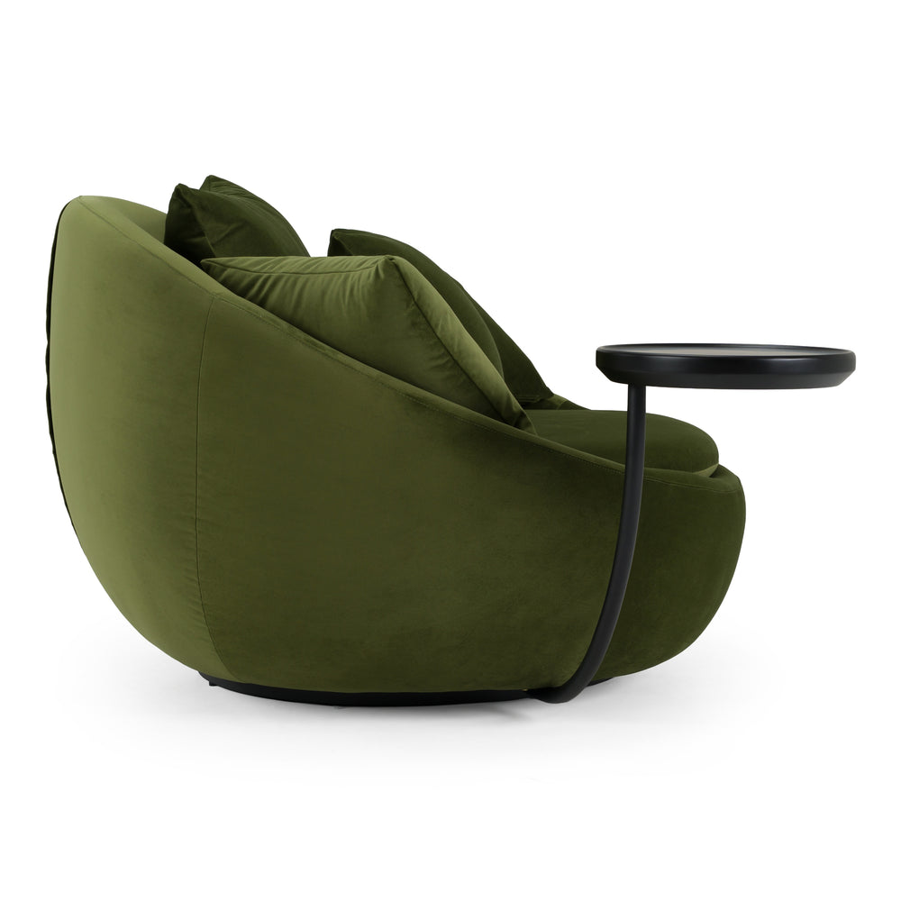 Pascal Modern Round Green Velvet Swivel Lounge Chair - View 3