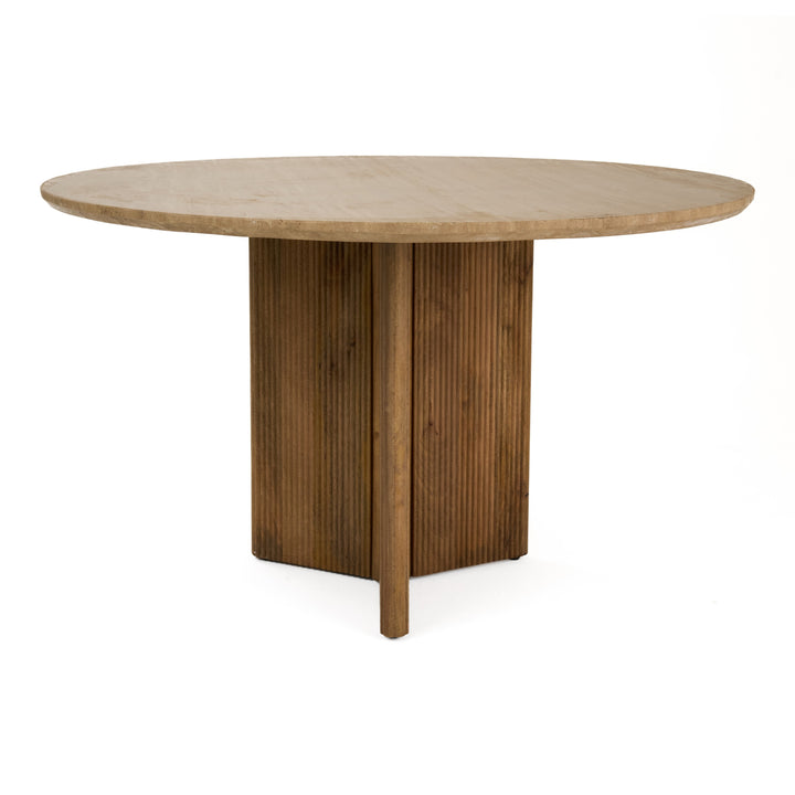 Pawnee - Modern Travertine Marble + Wood Round Dining Table