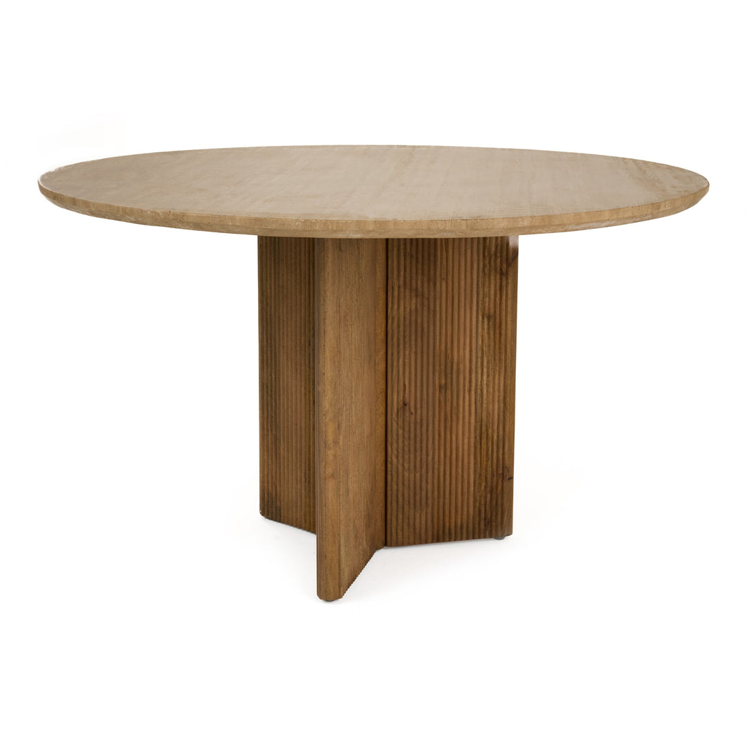 Pawnee - Modern Travertine Marble + Wood Round Dining Table