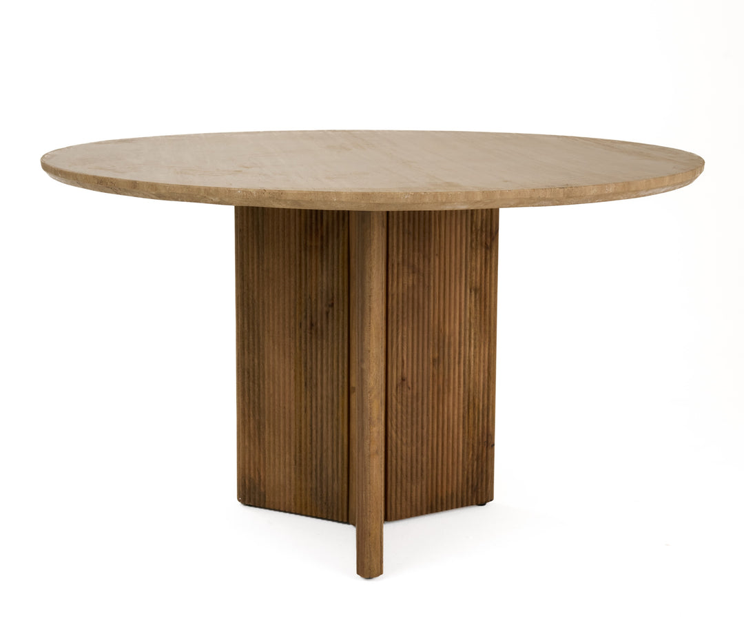 Pawnee - Modern Travertine Marble  Wood Round Dining Table