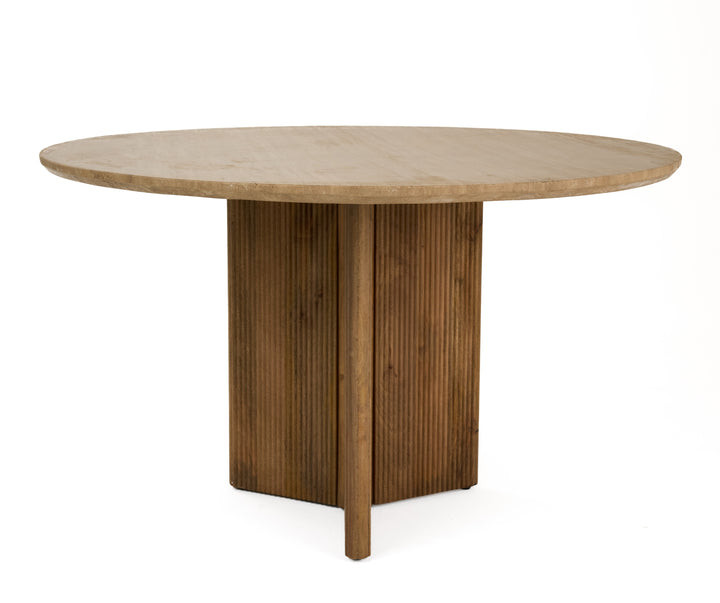 Pawnee - Modern Travertine Marble  Wood Round Dining Table