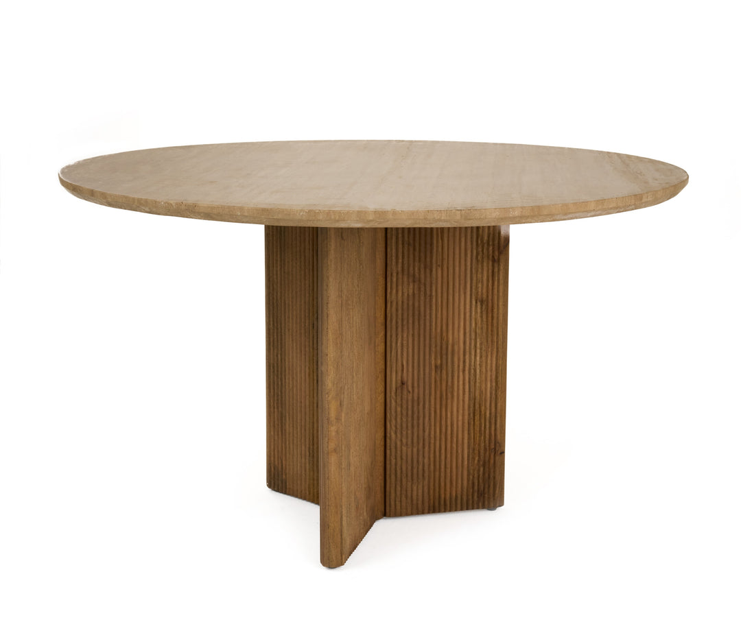 Pawnee - Modern Travertine Marble + Wood Round Dining Table
