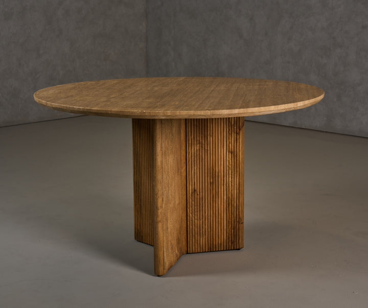 Pawnee - Modern Travertine Marble + Wood Round Dining Table