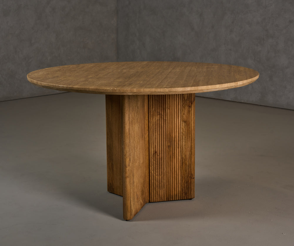 Pawnee - Modern Travertine Marble + Wood Round Dining Table - View 4