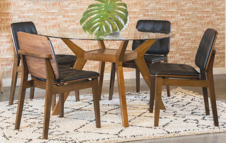 Paxton - 5 Piece Round Glass Top Dining Table Set - Nutmeg 5 - Piece Dining Room Set modern furniture Contempo Furniture