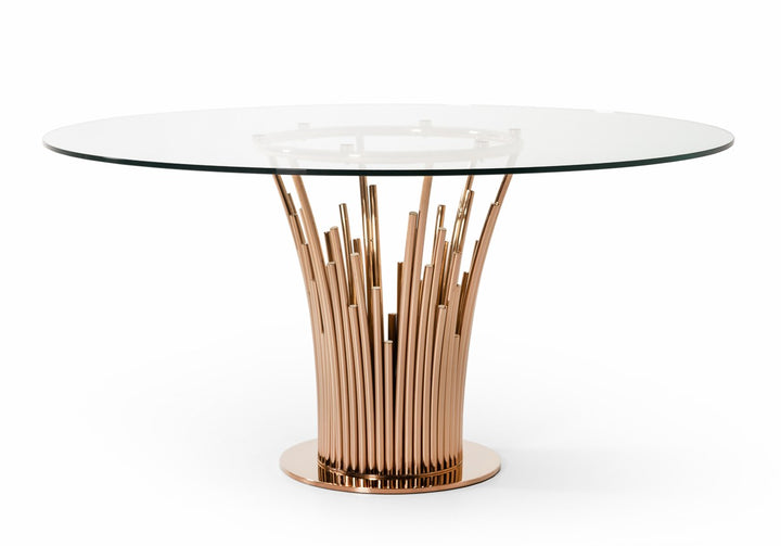 Paxton Modern Round Glass &amp; Rosegold Dining Table