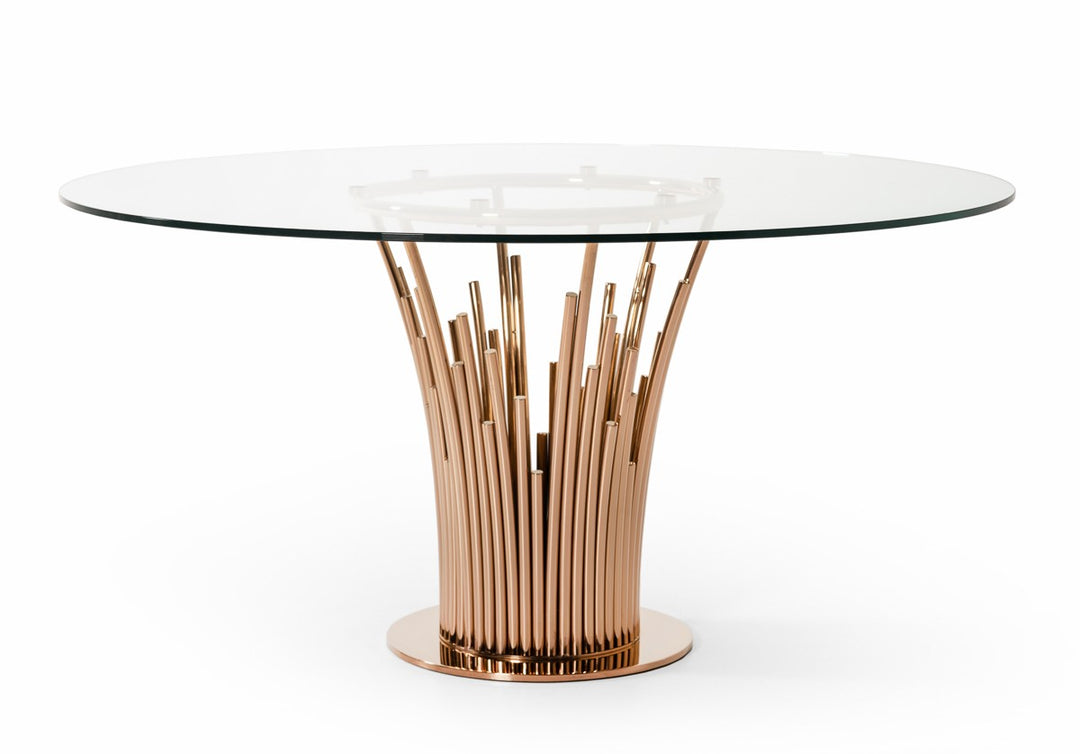 Paxton Modern Round Glass & Rosegold Dining Table