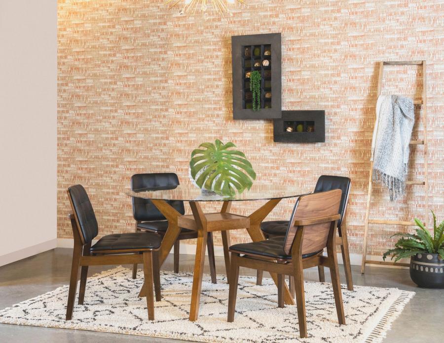 Paxton - Round Glass Top Wood Dining Table - Nutmeg Dining Table modern furniture Contempo Furniture