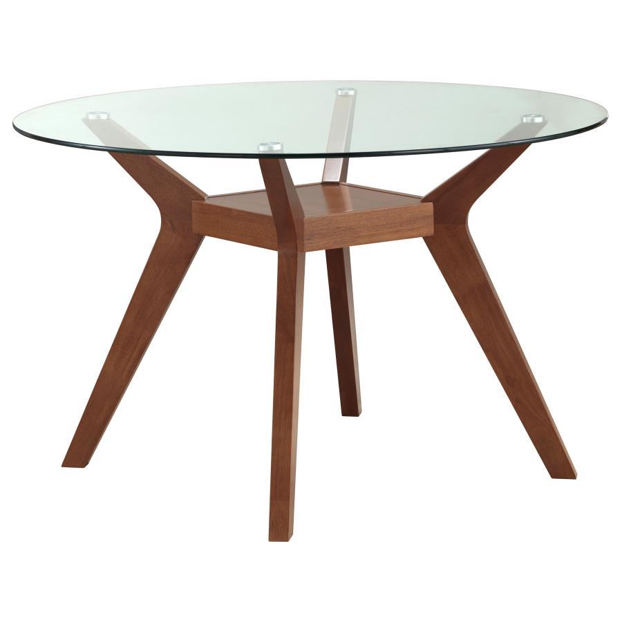 Paxton - Round Glass Top Wood Dining Table - Nutmeg Dining Table modern furniture Contempo Furniture
