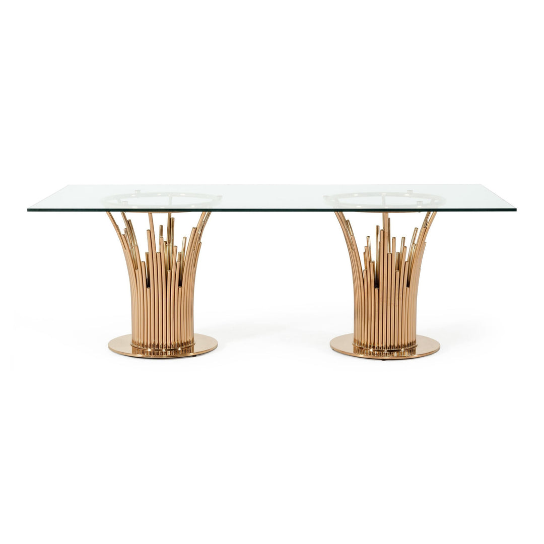 Paxton Modern Glass & Rosegold Dining Table