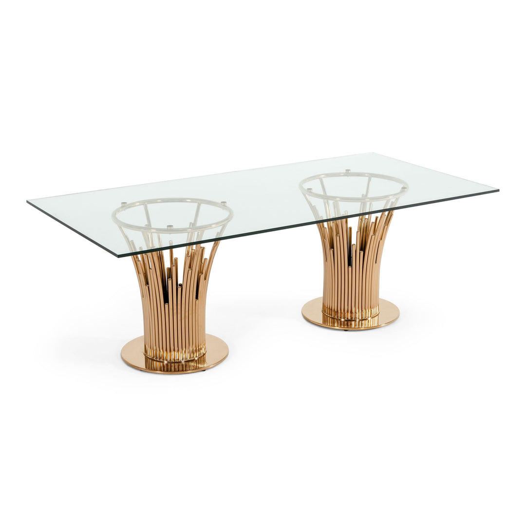 Paxton Modern Glass & Rosegold Dining Table