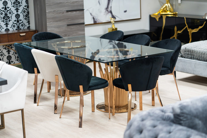Paxton Modern Glass & Rosegold Dining Table