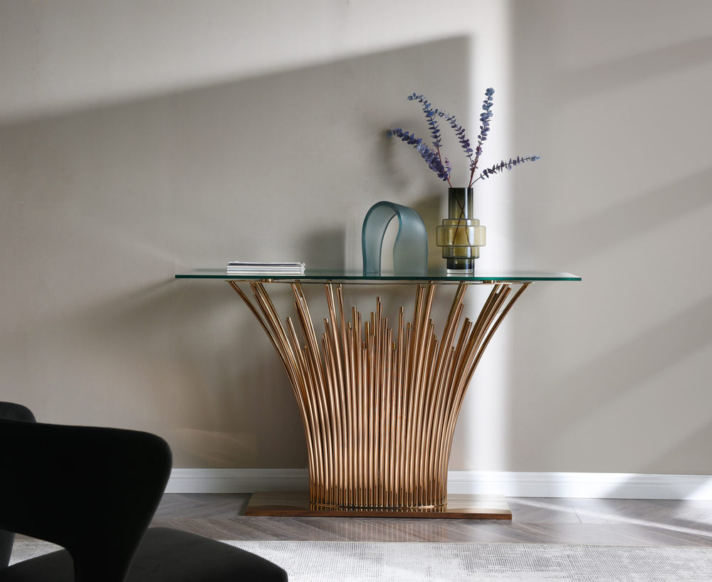 Paxton - Modern Glass + Rosegold Console Table - View 2