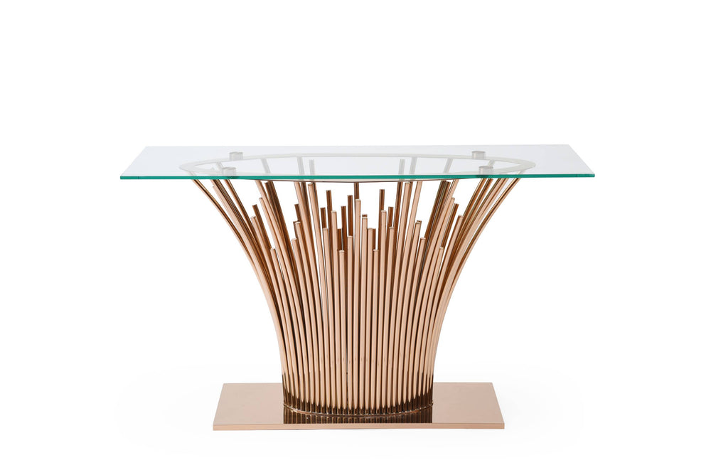 Paxton - Modern Glass + Rosegold Console Table - View 3