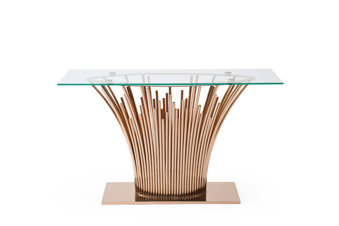 Paxton - Modern Glass + Rosegold Console Table