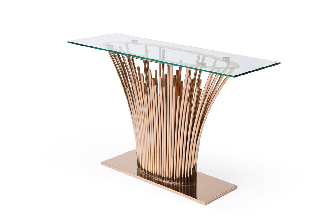 Paxton - Modern Glass + Rosegold Console Table