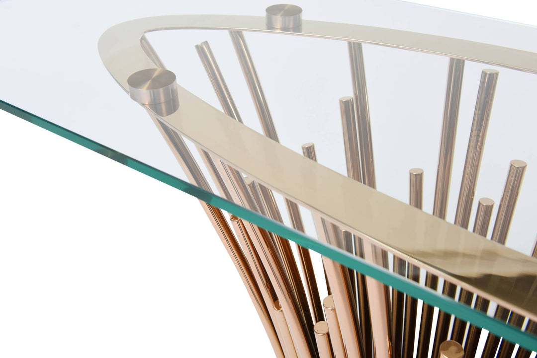 Paxton - Modern Glass + Rosegold Console Table