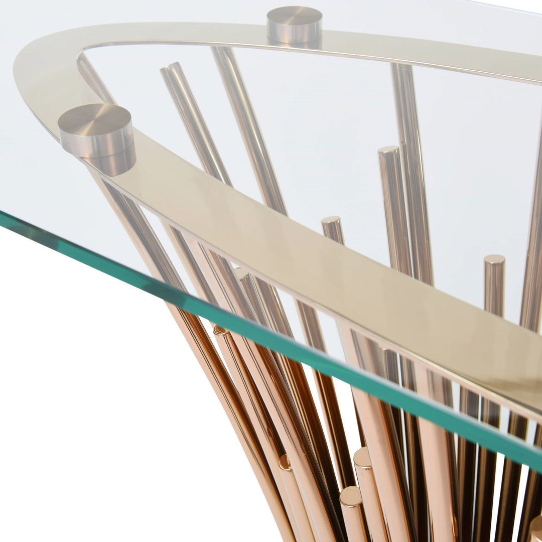 Paxton - Modern Glass + Rosegold Console Table
