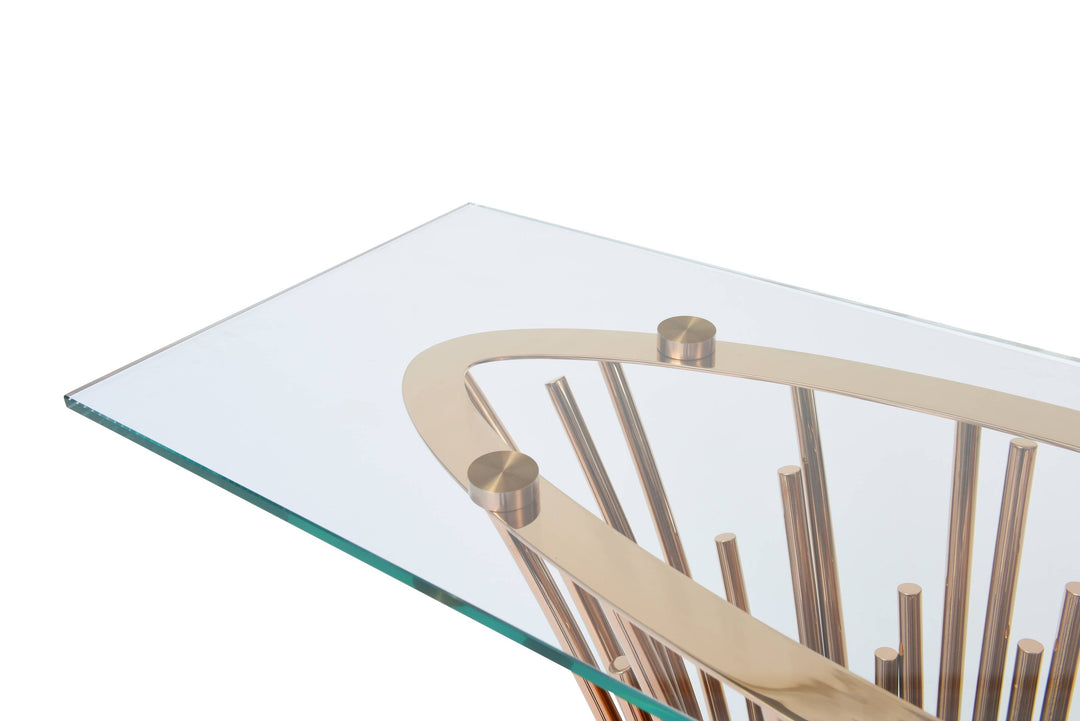 Paxton - Modern Glass + Rosegold Console Table