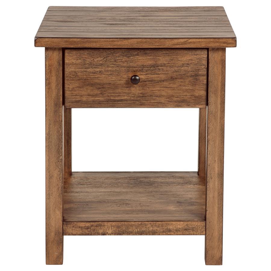 Payne - 1 - Drawer Wood End Table With Shelf - Distressed Brown End Table modern furniture Contempo Furniture