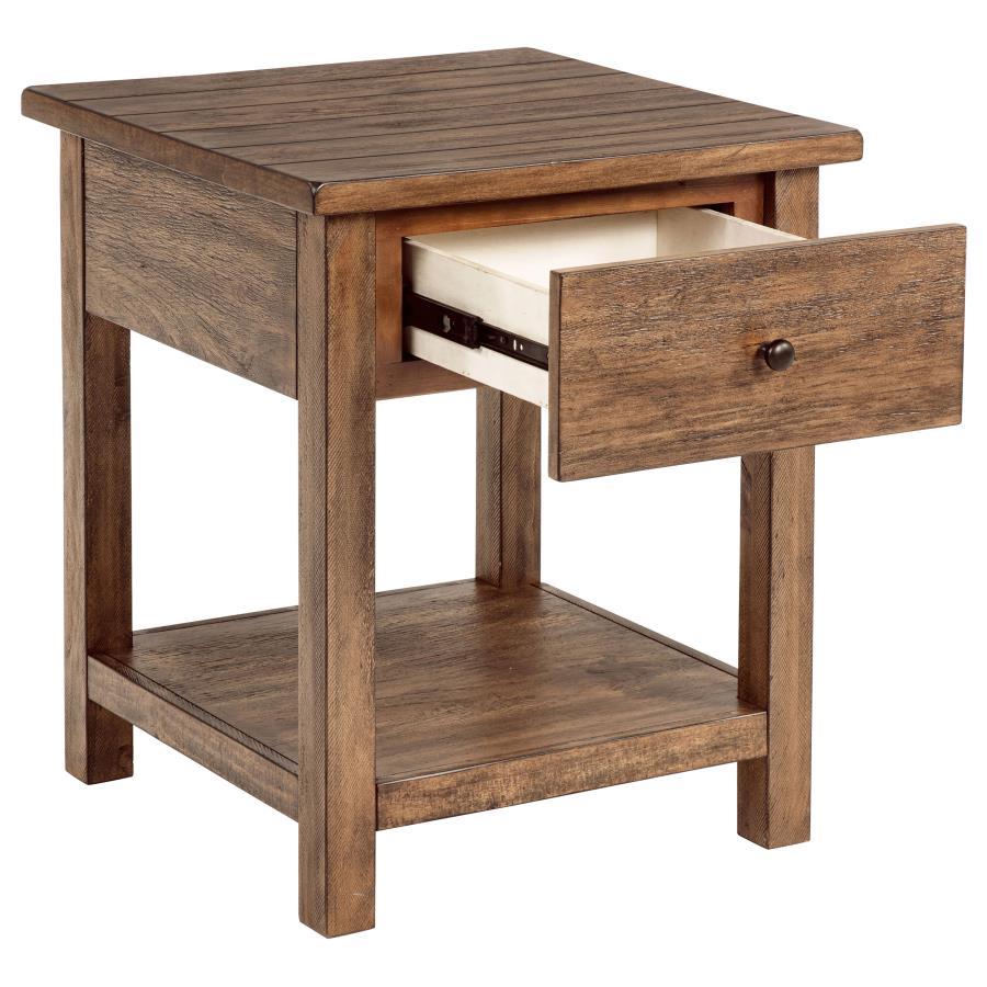 Payne - 1 - Drawer Wood End Table With Shelf - Distressed Brown End Table modern furniture Contempo Furniture