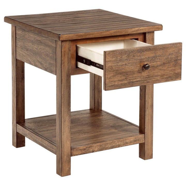 Payne - 1 - Drawer Wood End Table With Shelf - Distressed Brown End Table modern furniture Contempo Furniture